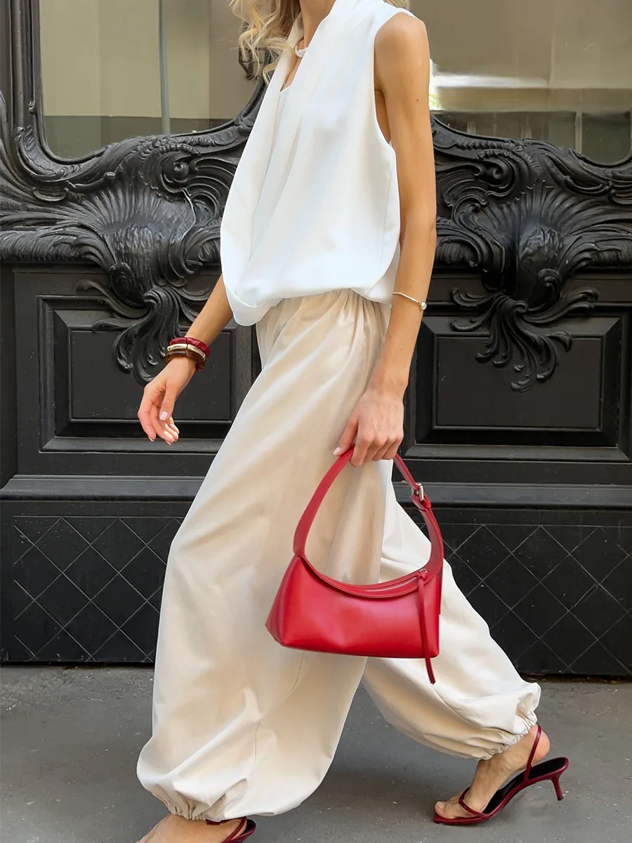 Bornladies Autumn Womens 100% Cotton Loose Lantern Style Wide Leg Pants Street Style Casual Lazy Pants Fashion Trousers