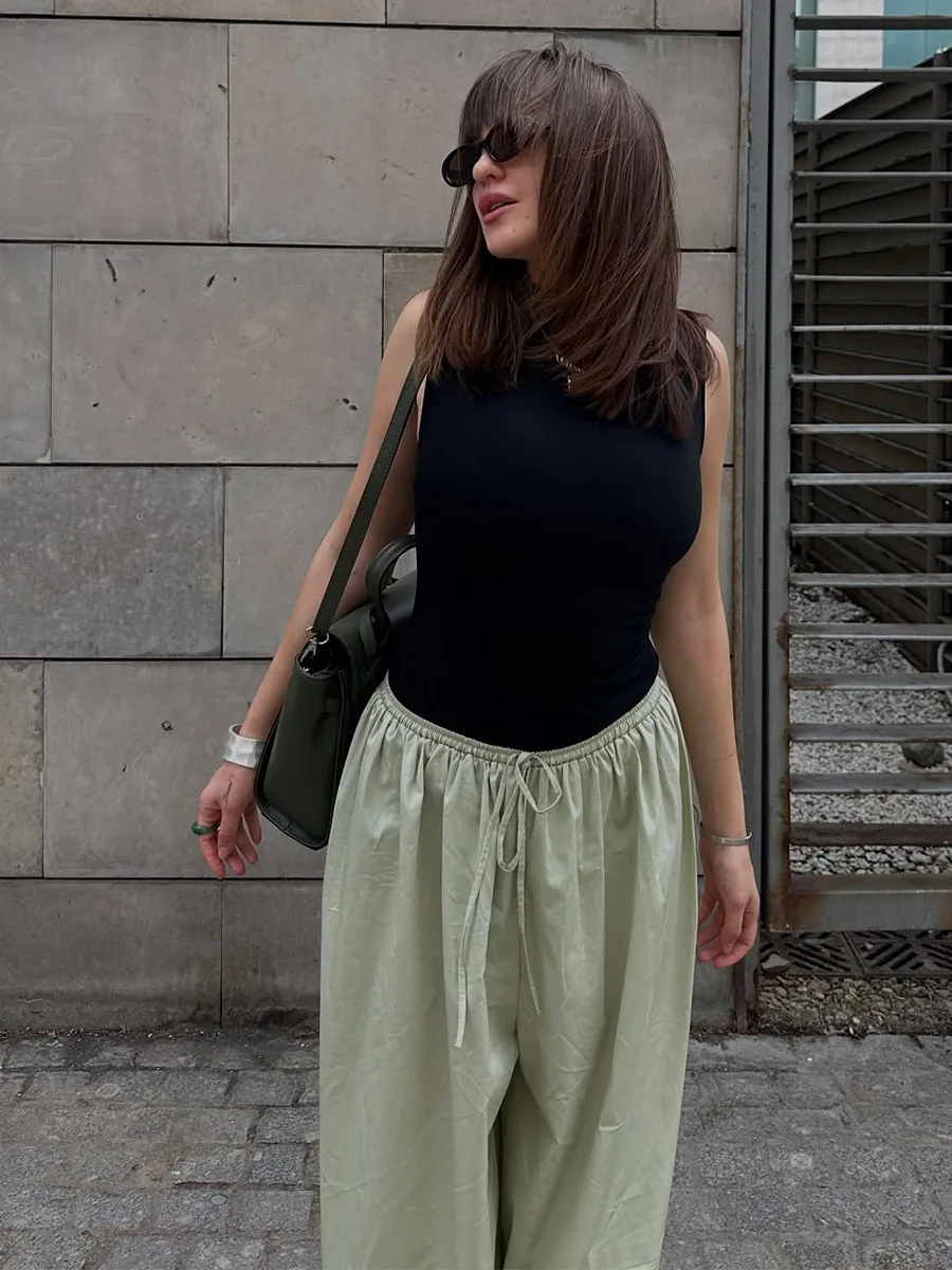 Bornladies Autumn Womens 100% Cotton Loose Lantern Style Wide Leg Pants Street Style Casual Lazy Pants Fashion Trousers