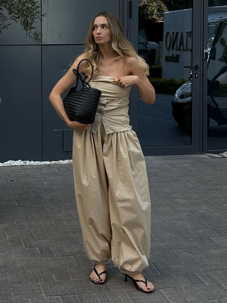 Bornladies Autumn Womens 100% Cotton Loose Lantern Style Wide Leg Pants Street Style Casual Lazy Pants Fashion Trousers