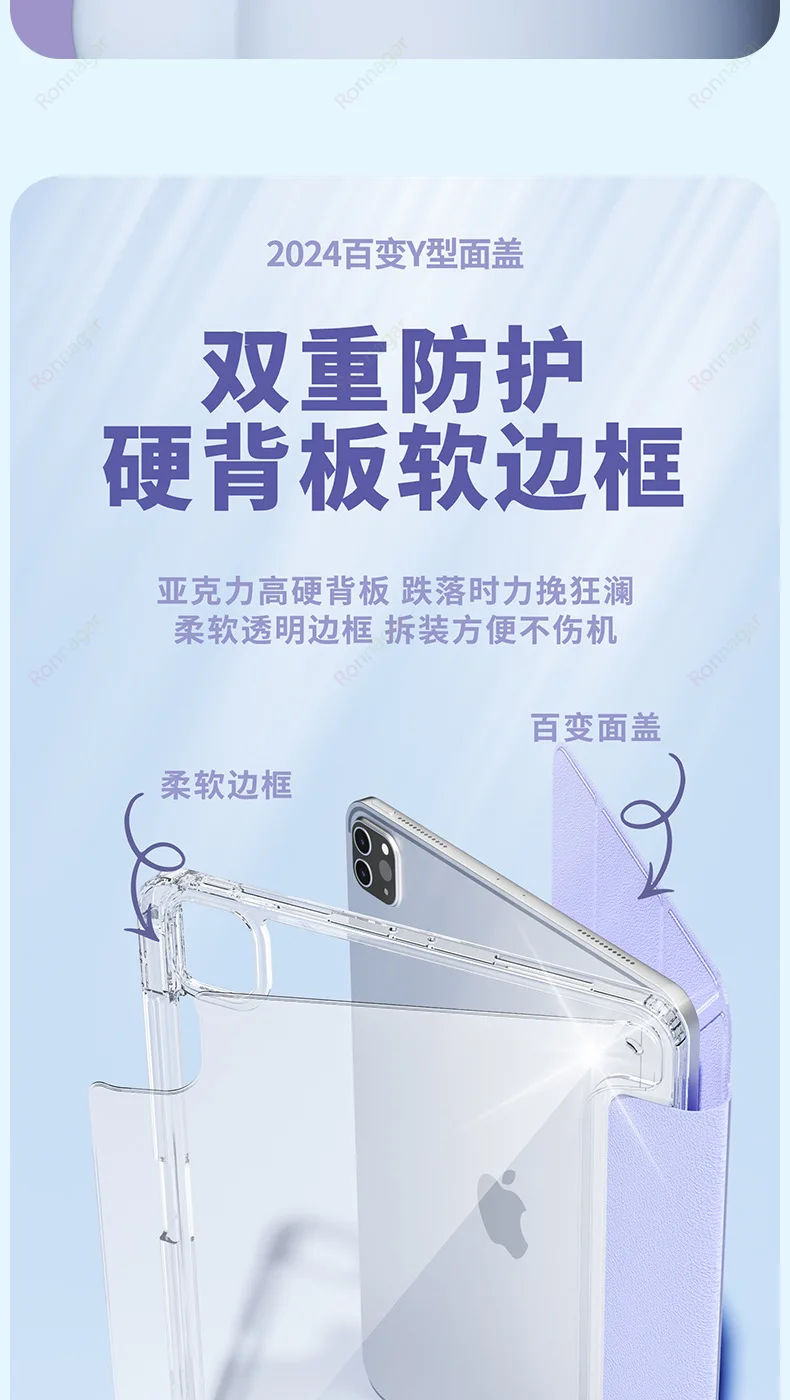 Y Fold Magnetic Case For iPad A19 2026 A16 2025 Air5 4 Air11 13 M4 M3 M2 M5 Pro11 13 12.9 10th 9th 8th 6/5th 10.9 10.5 10.2 9.7