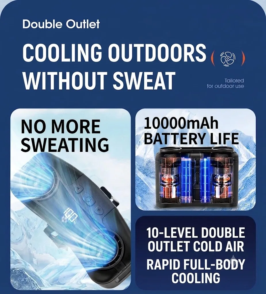 Socoolfan Waist Fan Hanging Outdoor Portable Neck Fan 5/10 Speed Strong Wind for Sports Courier Outdoor Working 10000/20000mAh