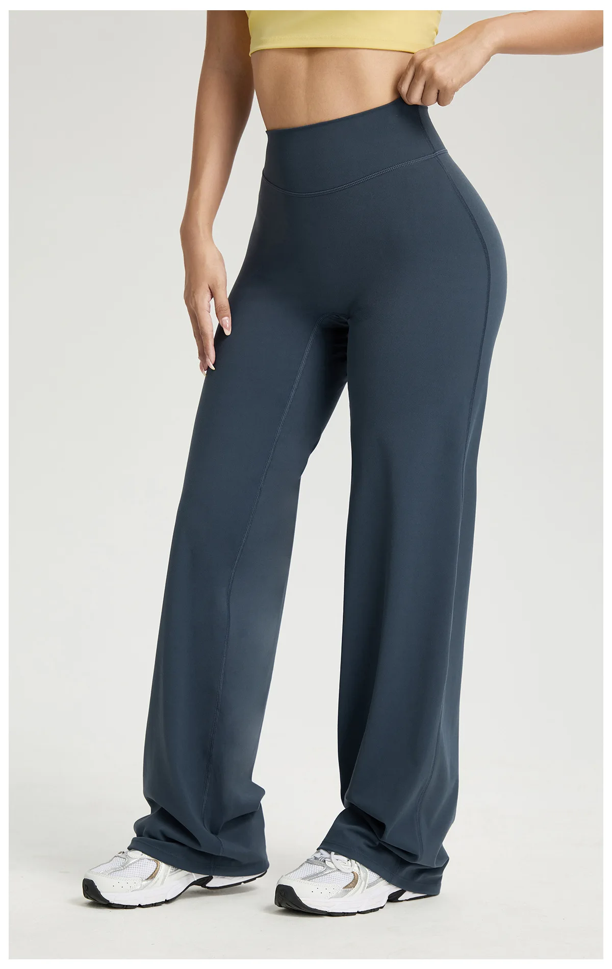SOISOU Nylon High Waist Wide Straight-Leg Pants Ultra Soft Butter Fabric Women's High Elastic Yoga Pants Running Sport Trousers