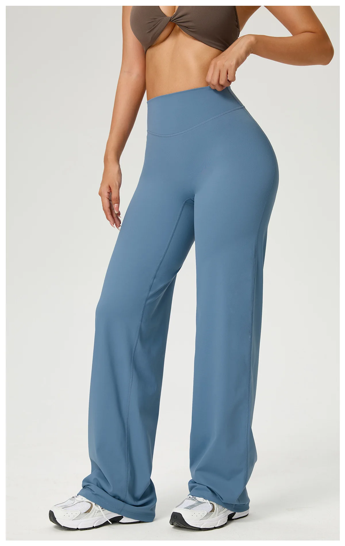 SOISOU Nylon High Waist Wide Straight-Leg Pants Ultra Soft Butter Fabric Women's High Elastic Yoga Pants Running Sport Trousers