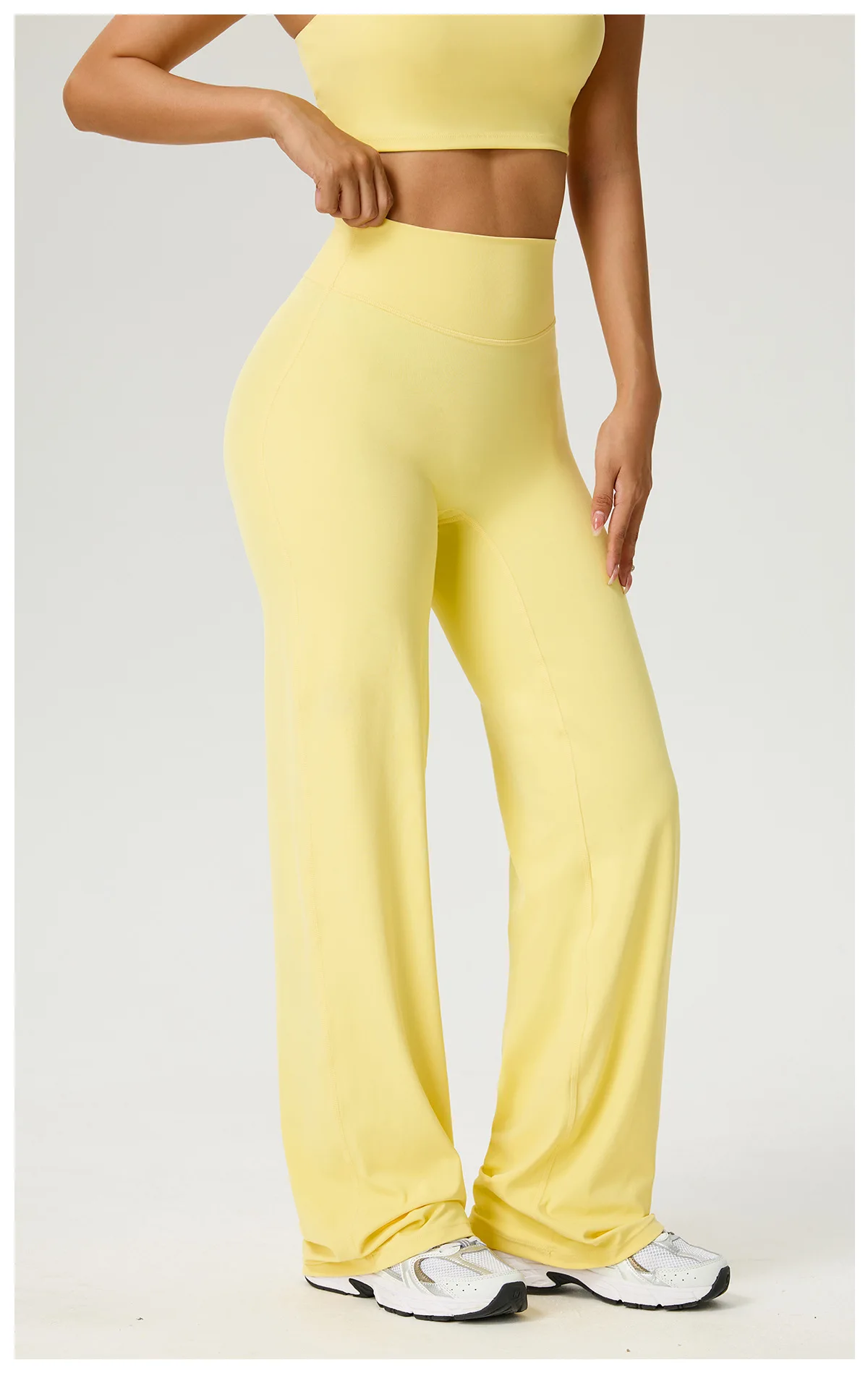 SOISOU Nylon High Waist Wide Straight-Leg Pants Ultra Soft Butter Fabric Women's High Elastic Yoga Pants Running Sport Trousers