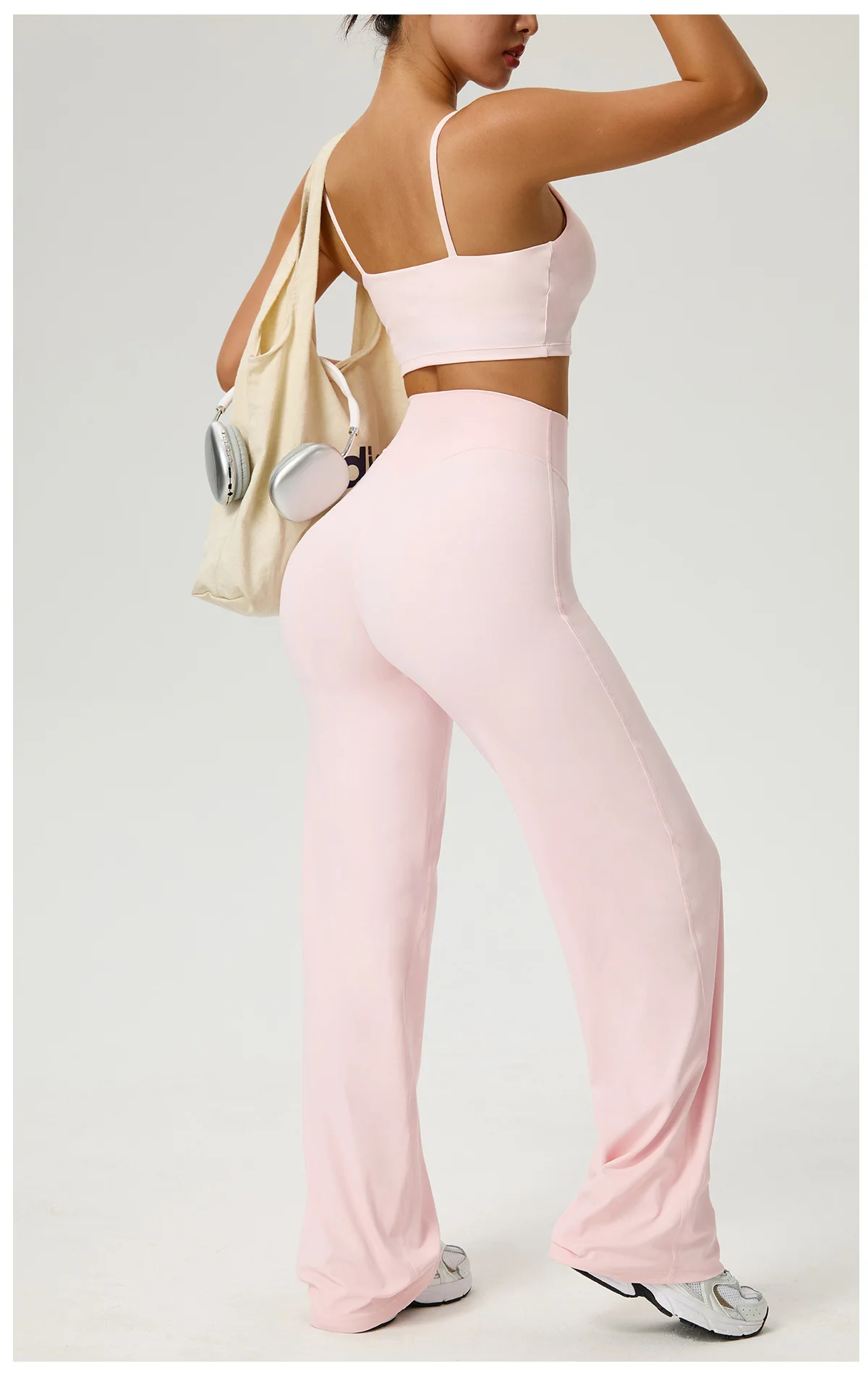 SOISOU Nylon High Waist Wide Straight-Leg Pants Ultra Soft Butter Fabric Women's High Elastic Yoga Pants Running Sport Trousers