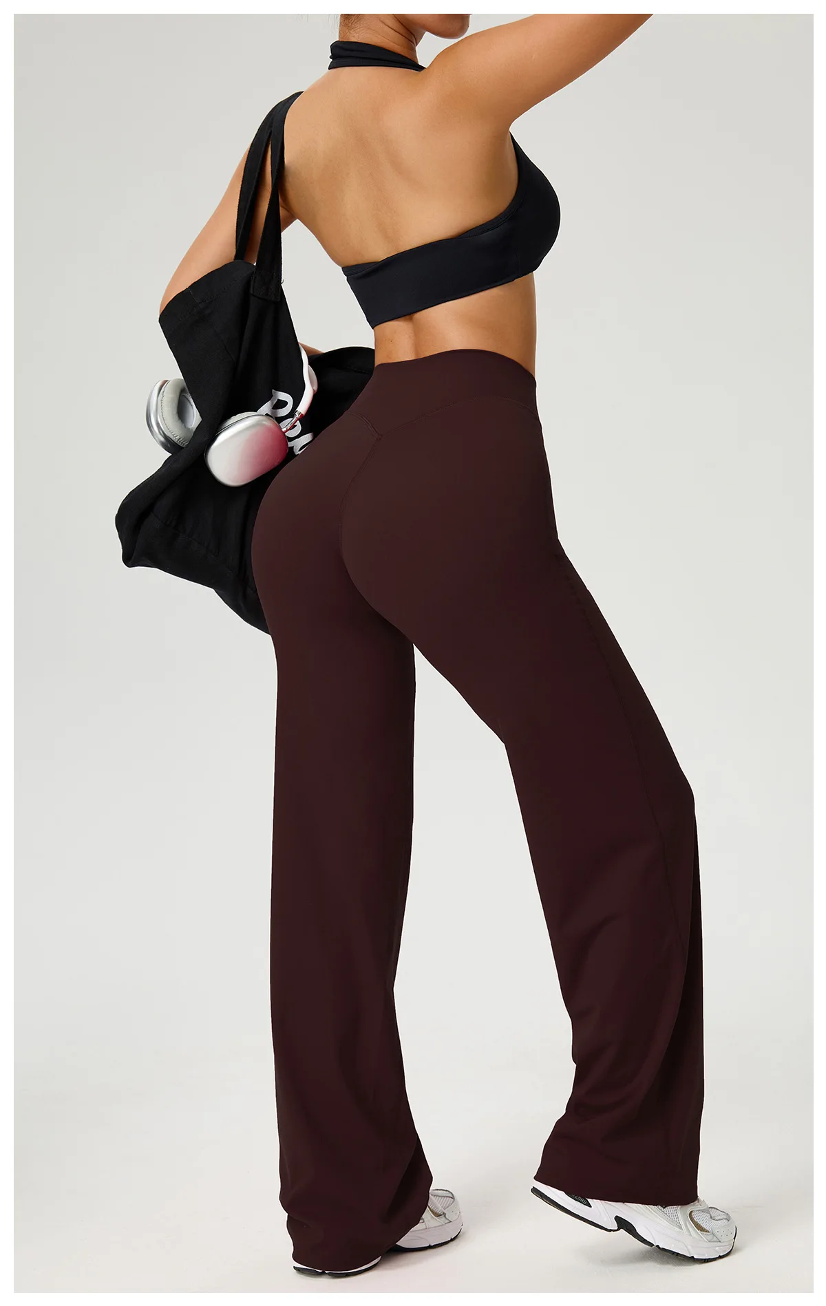 SOISOU Nylon High Waist Wide Straight-Leg Pants Ultra Soft Butter Fabric Women's High Elastic Yoga Pants Running Sport Trousers
