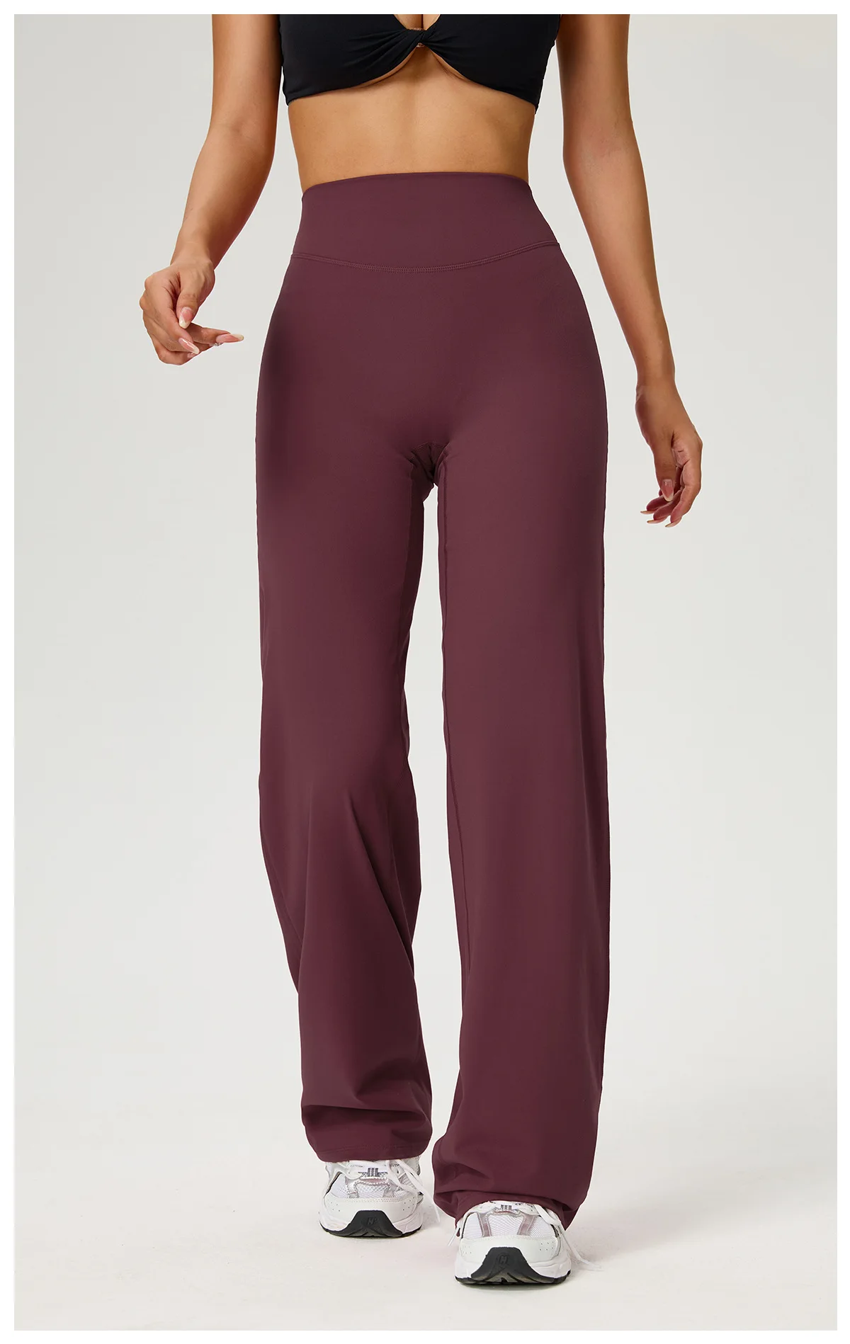 SOISOU Nylon High Waist Wide Straight-Leg Pants Ultra Soft Butter Fabric Women's High Elastic Yoga Pants Running Sport Trousers