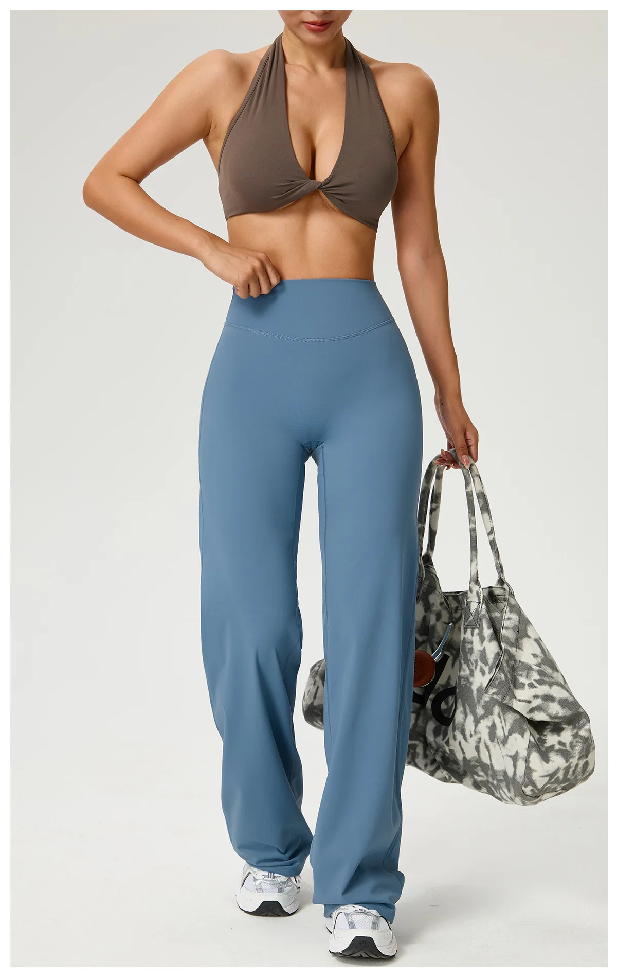 SOISOU Nylon High Waist Wide Straight-Leg Pants Ultra Soft Butter Fabric Women's High Elastic Yoga Pants Running Sport Trousers