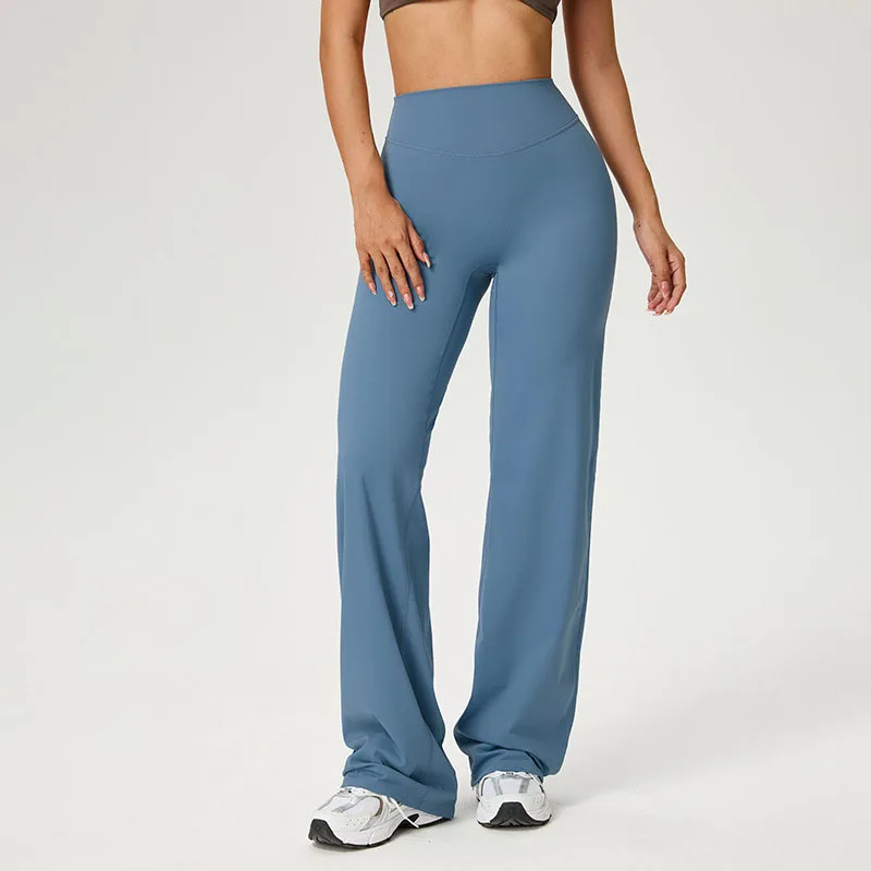 SOISOU Nylon High Waist Wide Straight-Leg Pants Ultra Soft Butter Fabric Women's High Elastic Yoga Pants Running Sport Trousers