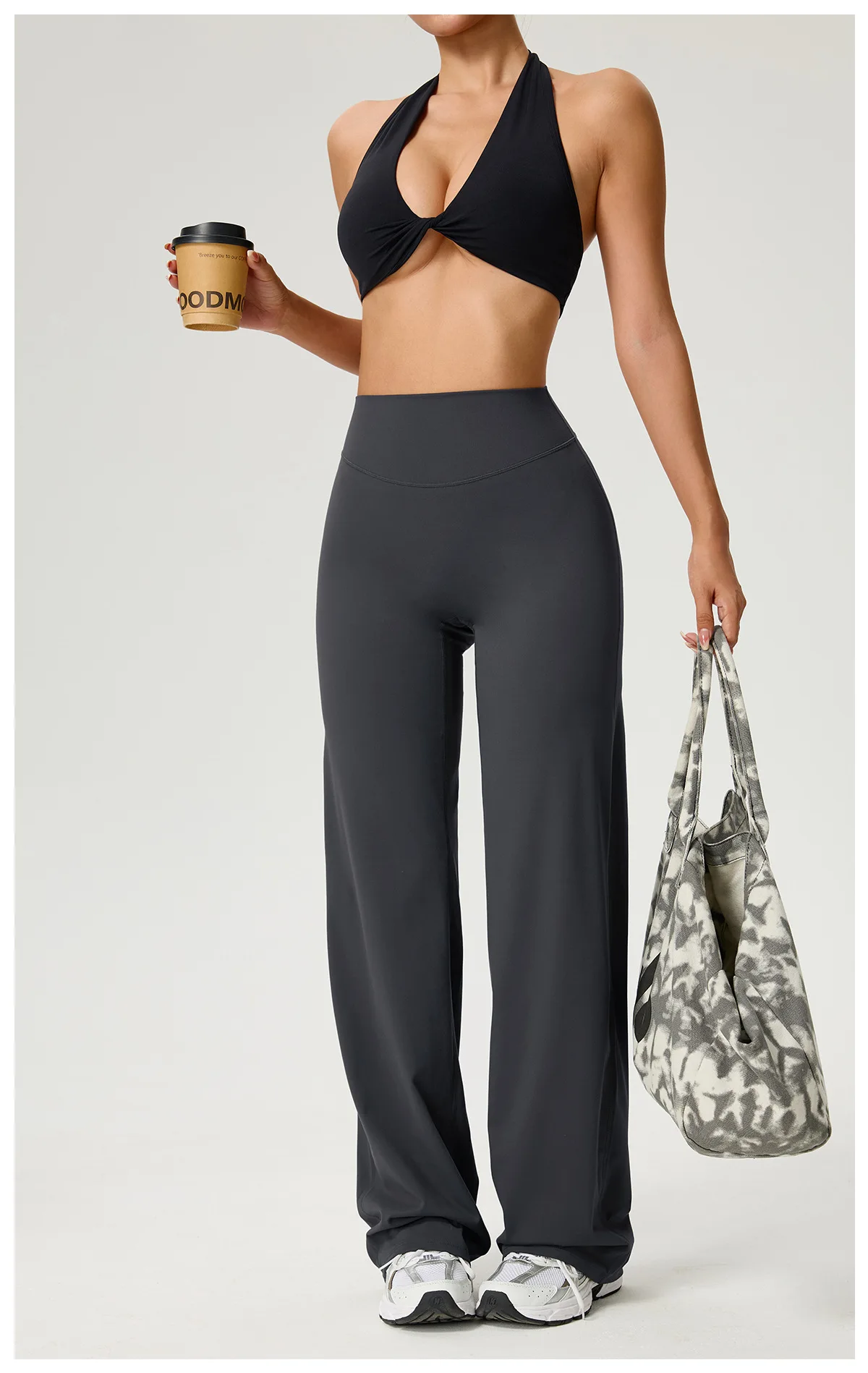 SOISOU Nylon High Waist Wide Straight-Leg Pants Ultra Soft Butter Fabric Women's High Elastic Yoga Pants Running Sport Trousers