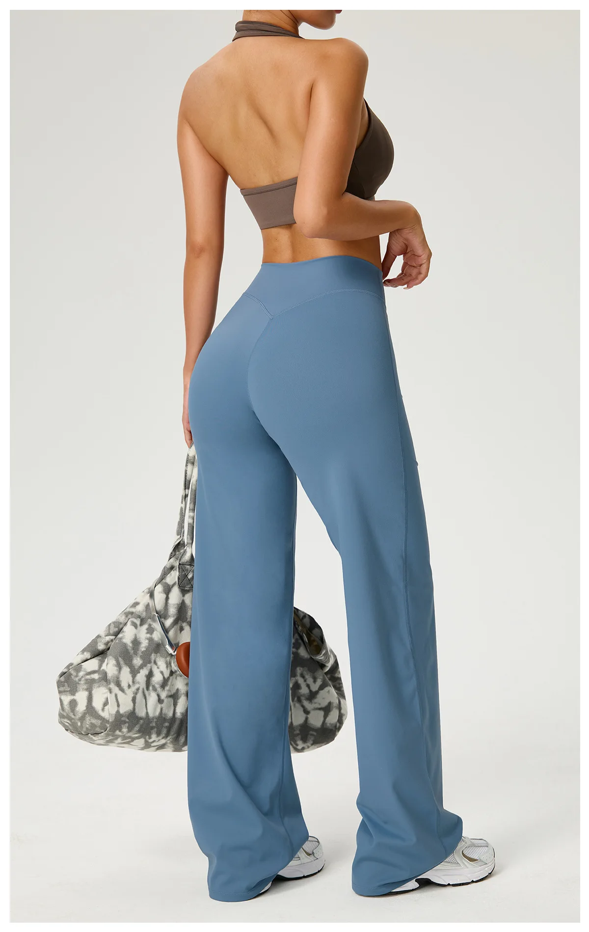 SOISOU Nylon High Waist Wide Straight-Leg Pants Ultra Soft Butter Fabric Women's High Elastic Yoga Pants Running Sport Trousers