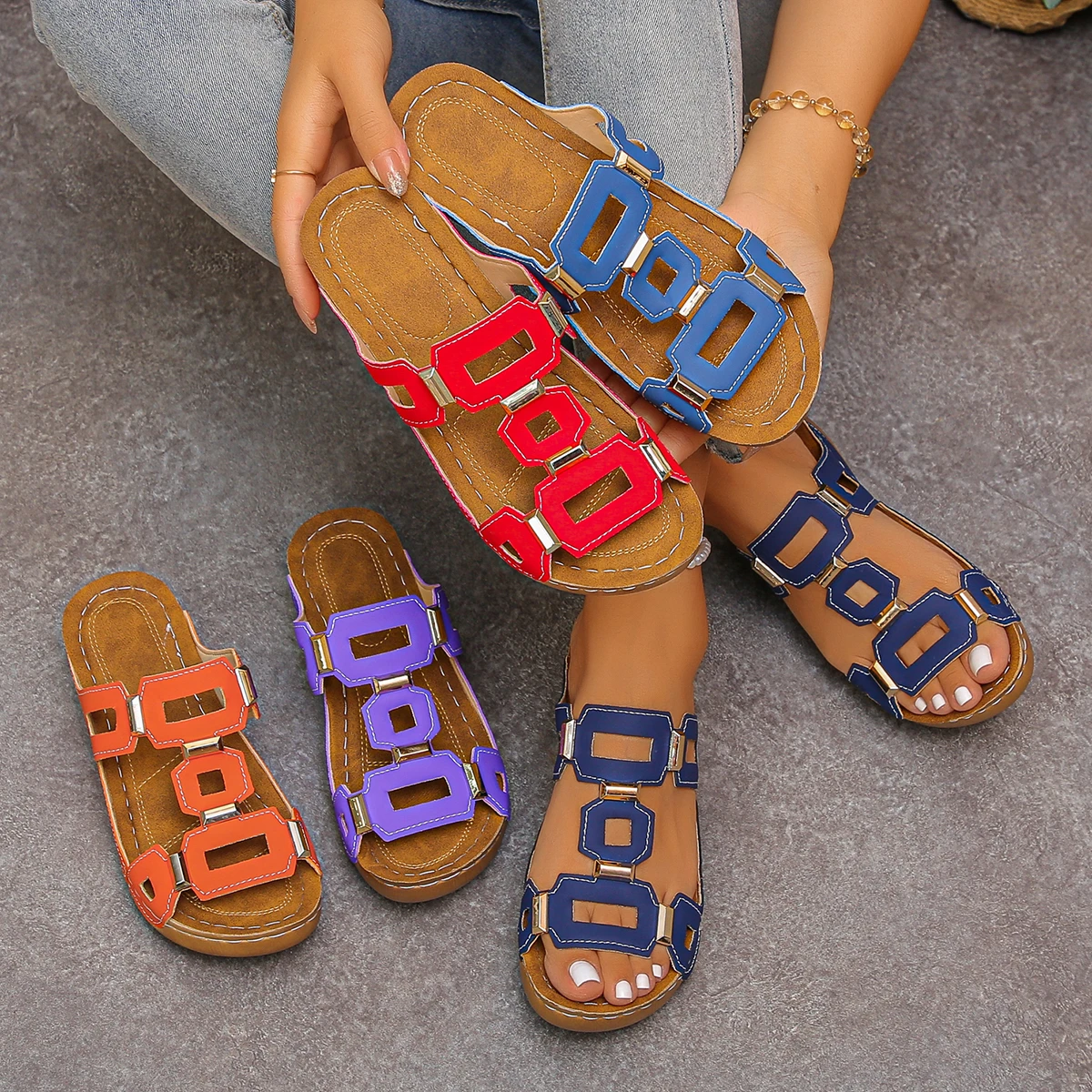 Large Size Roman Style Women's Sandals Open Toe Beach Slippers Summer Wedges Comfortable Outdoor Slip-On Shoes for Women
