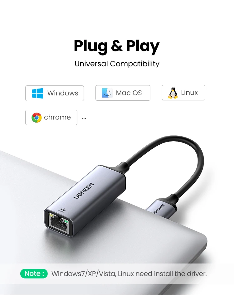 UGREEN USB Ethernet Adapter USB 3.0 Network Card to USB RJ45 Lan for PC Windows 10 Xiaomi Mi Box 3/S Nintend Switch Ethernet USB