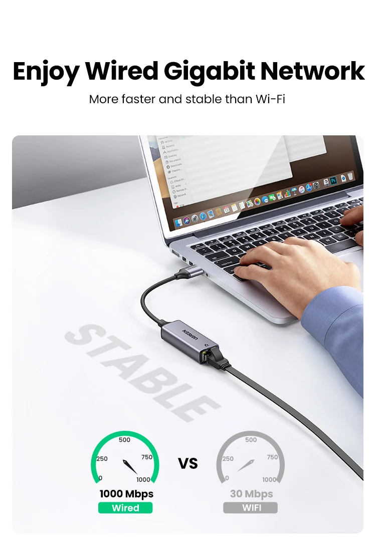 UGREEN USB Ethernet Adapter USB 3.0 Network Card to USB RJ45 Lan for PC Windows 10 Xiaomi Mi Box 3/S Nintend Switch Ethernet USB