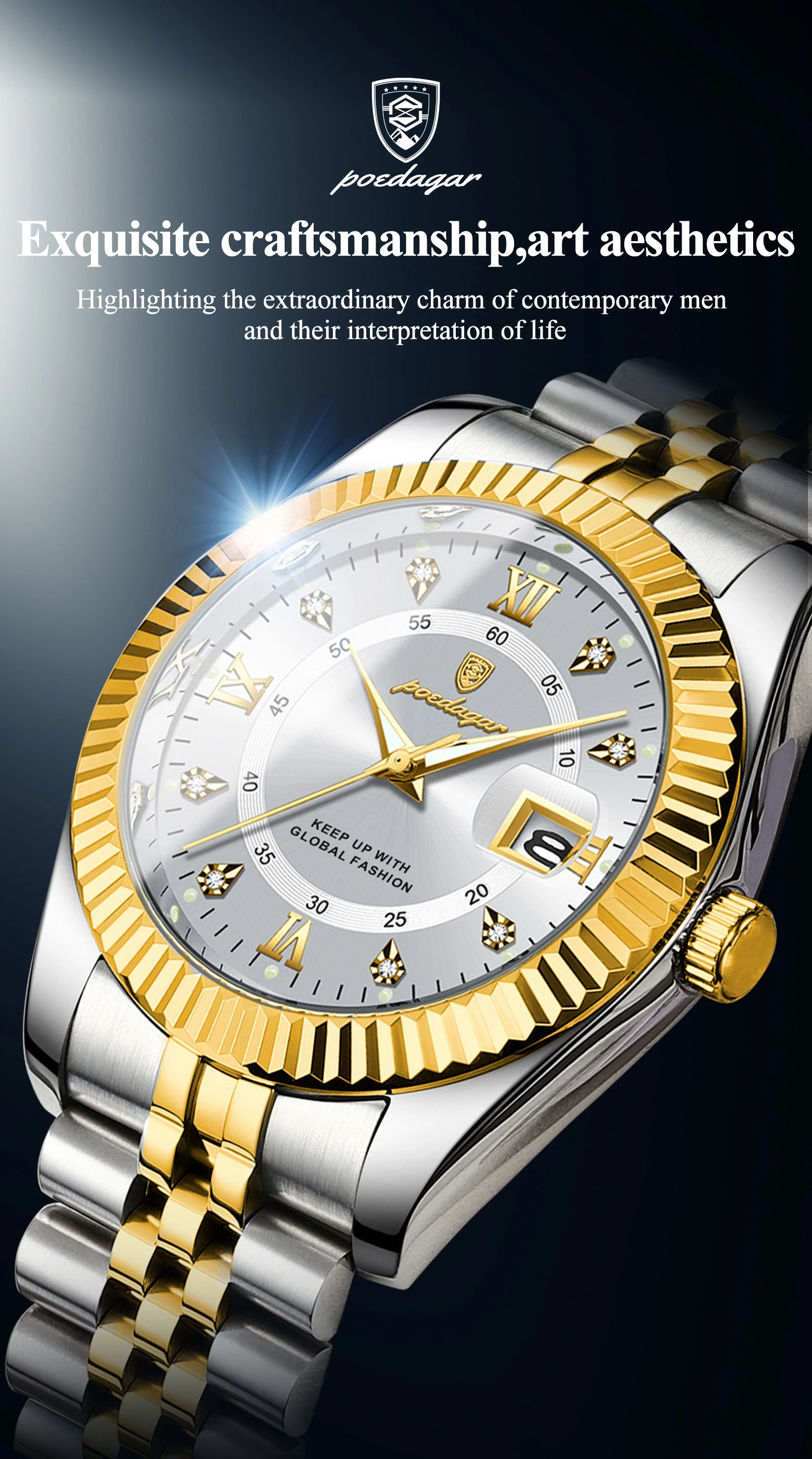 POEDAGAR Luxury Business Men Wristwatch Waterproof Luminous Date Military Man Watch Stainless Steel Fashion Men's Quartz Watches