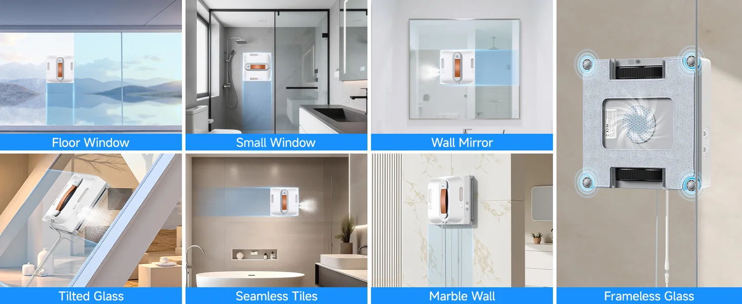 Lubluelu Robot Window Washer 8-Layer Safety Protection 9000Pa Suction Intelligent Path Edge Cleaning Home Glass Cleaning Robot
