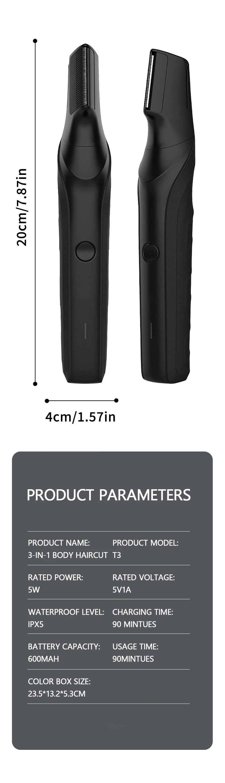 Resuxi New Men's Electric Body Hair Trimmer Multi Functional 3 in 1 Hair Clipper Shaver Set IPX5 Full Body Water Wash Clipper