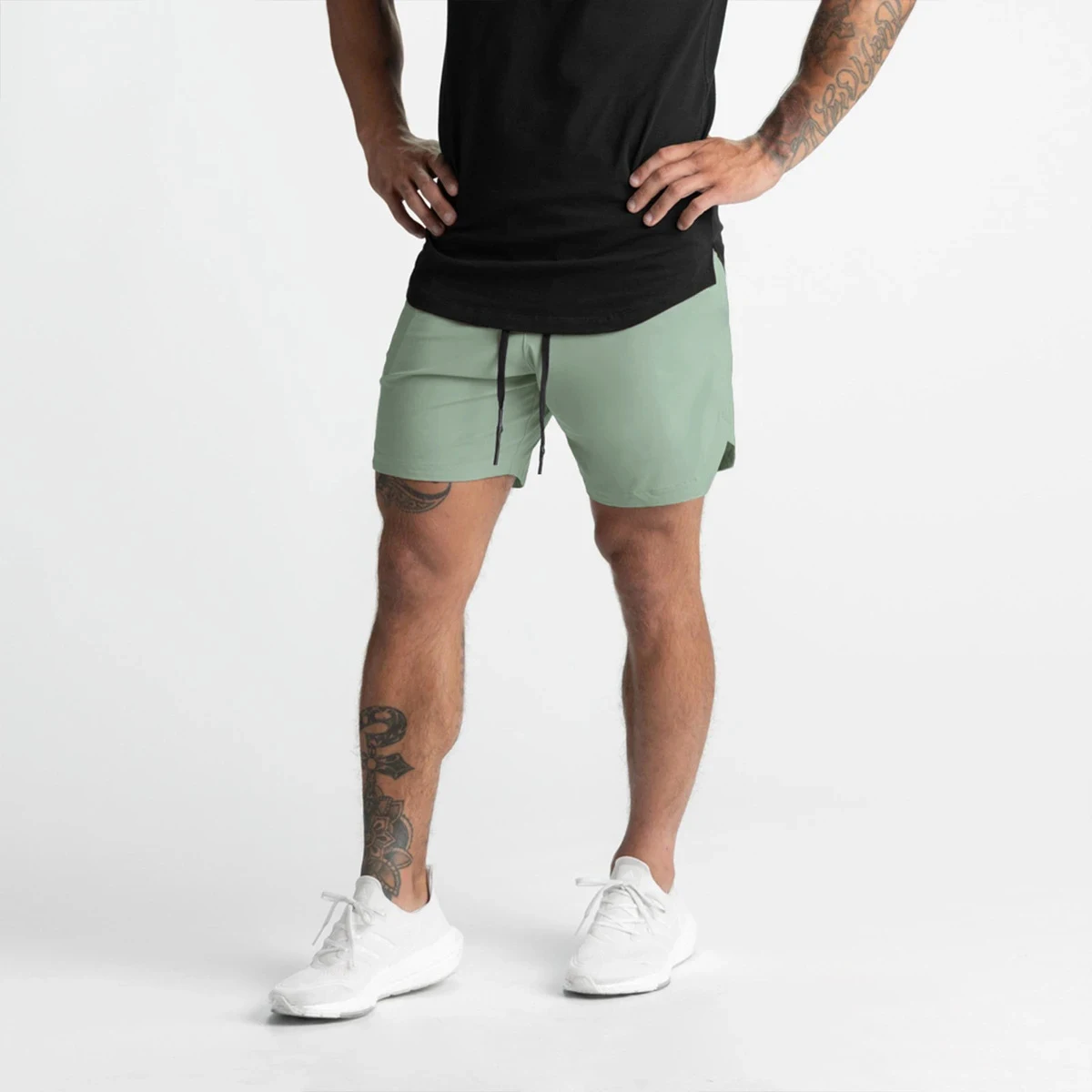 2024 New Men's Shorts Single-Layer Woven Quick Dry Solid Color Running Fitness Sports Casual American Fifth Pants Comfortable