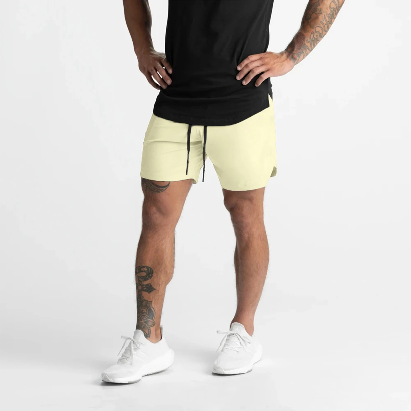 2024 New Men's Shorts Single-Layer Woven Quick Dry Solid Color Running Fitness Sports Casual American Fifth Pants Comfortable