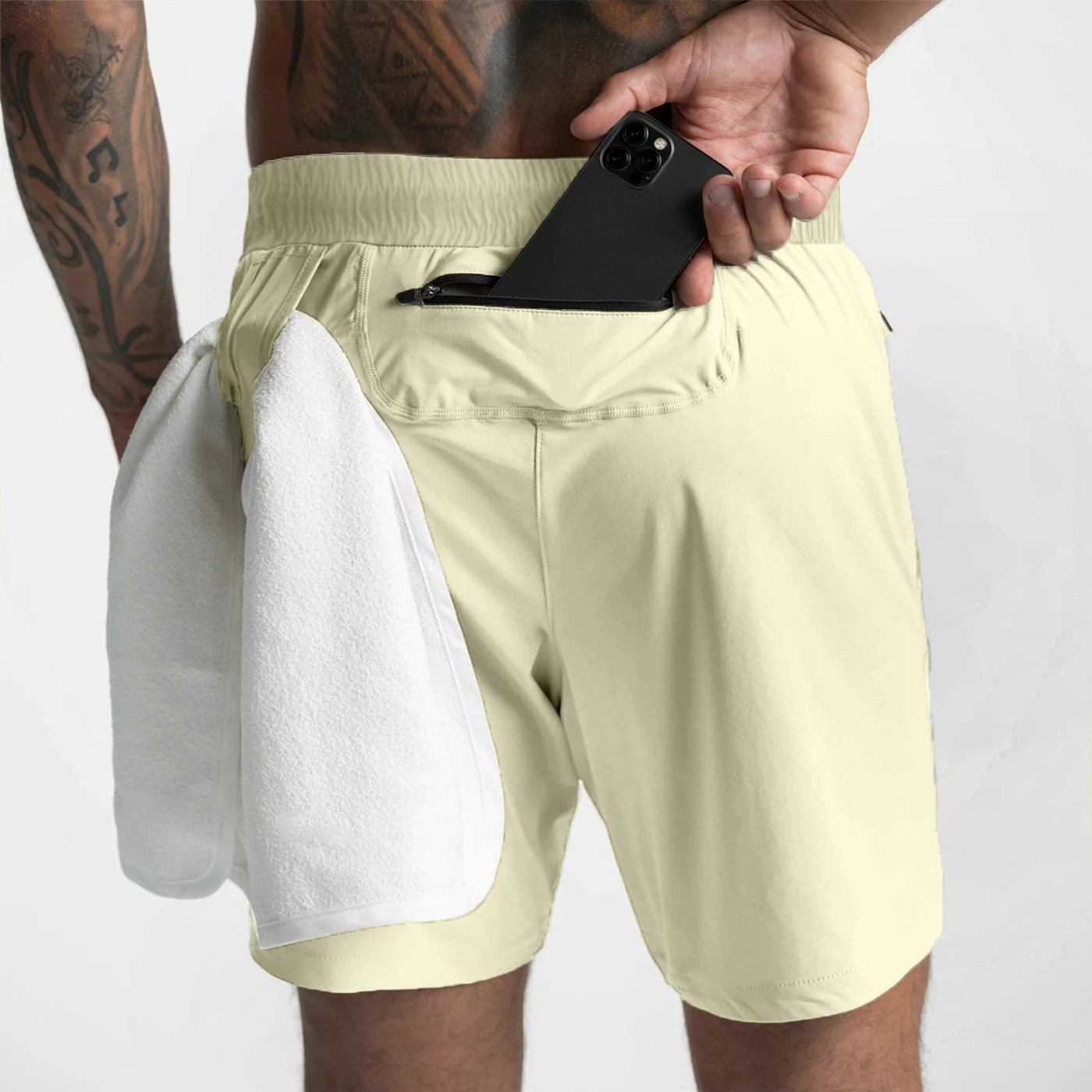 2024 New Men's Shorts Single-Layer Woven Quick Dry Solid Color Running Fitness Sports Casual American Fifth Pants Comfortable