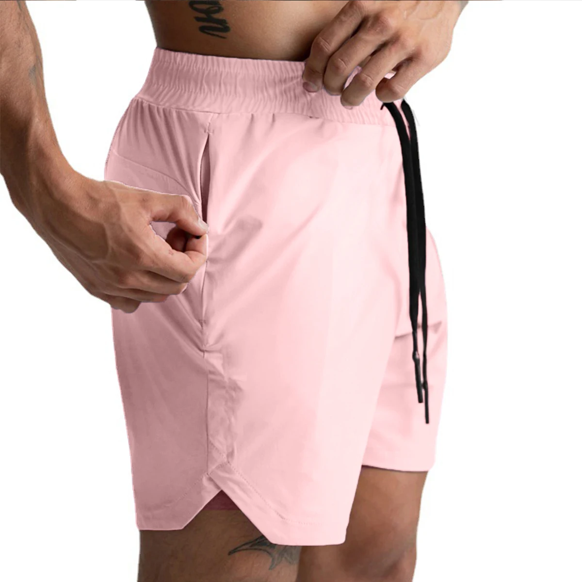 2024 New Men's Shorts Single-Layer Woven Quick Dry Solid Color Running Fitness Sports Casual American Fifth Pants Comfortable