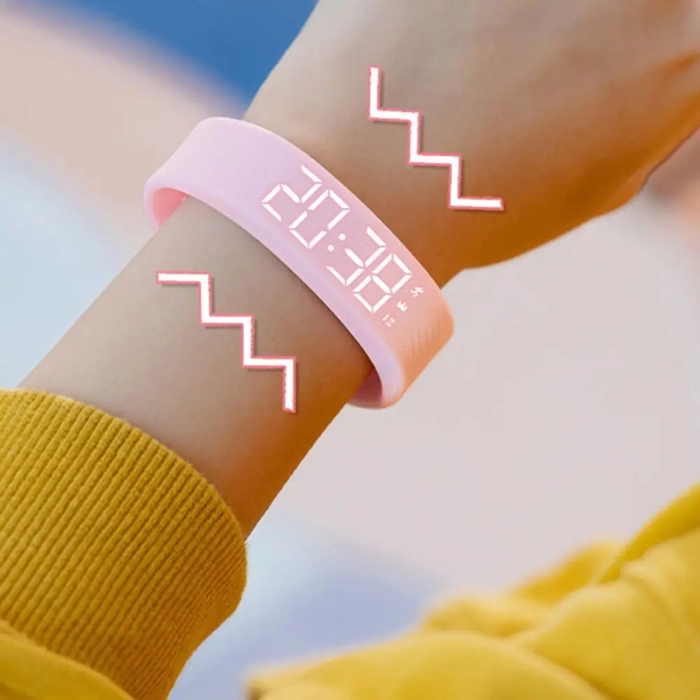 LED Digital Alarm Clock Watch Adjustable Silicone Snooze-proof Alarm Bracelet with Running Pedometer Waterproof Vibrating Alarm