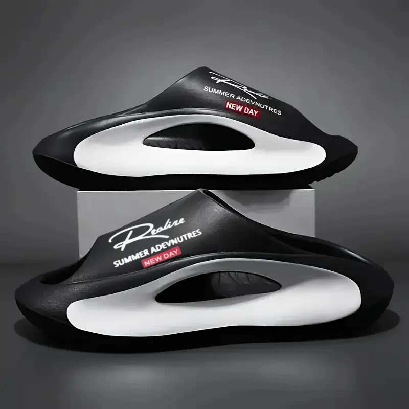 Lightweight EVA Men's Slide | Black and White cartoon Design, Exposed Toes, Comfortable All Year Round, Casual Indoor/Outdoor Us