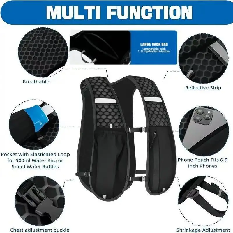 Running Vest Unisex Water-Resistant Breathable Backpack for Running Hiking Cycling Trails Marathons