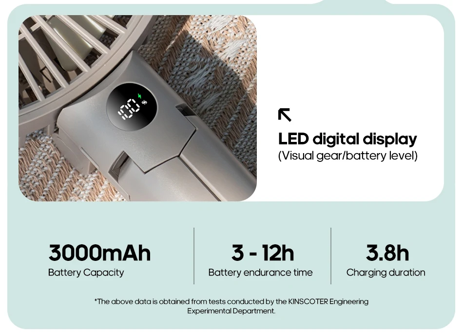 New Portable Folding Handheld Fan 3000mAh Desktop Rechargeable Fan Angle Adjustable for Home Outdoor Travel Camping
