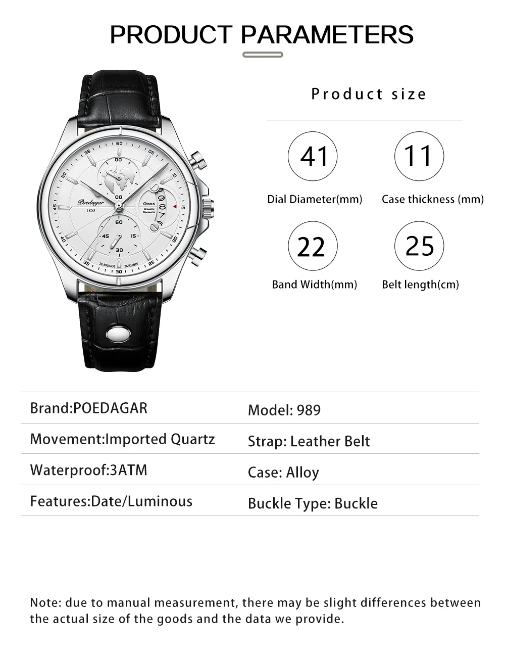 POEDAGAR Luxury Man Wristwatch Chronograph Date Waterproof Leather Men Watch Casual Quartz Men's Watches Sports Male Clock Reloj