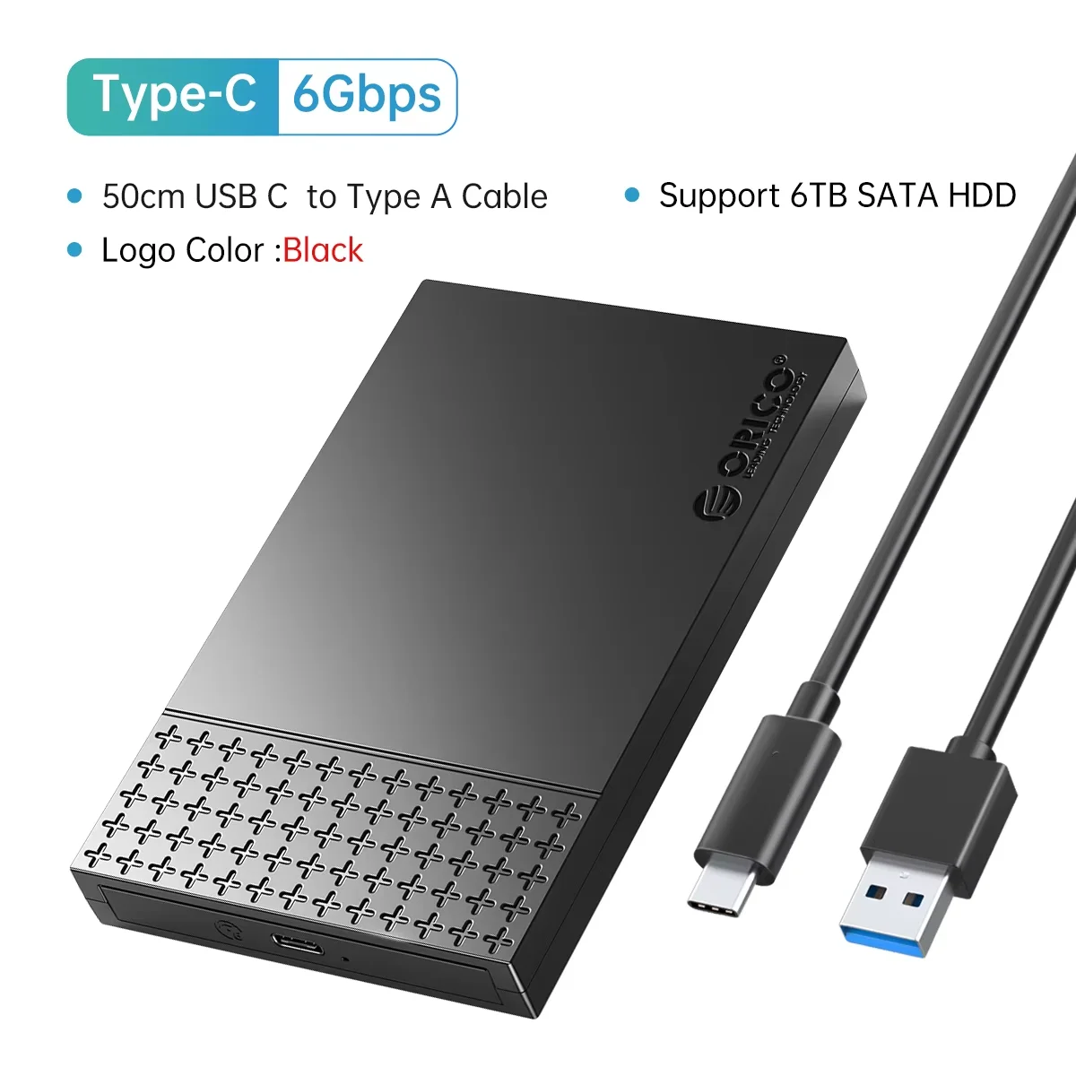 ORICO HDD Case 2.5 Inch SATA to USB3.0/Type-C HDD Enclosure 6Gbps Max USB-C External SATA HDD Enclosure Support Auto-Sleep