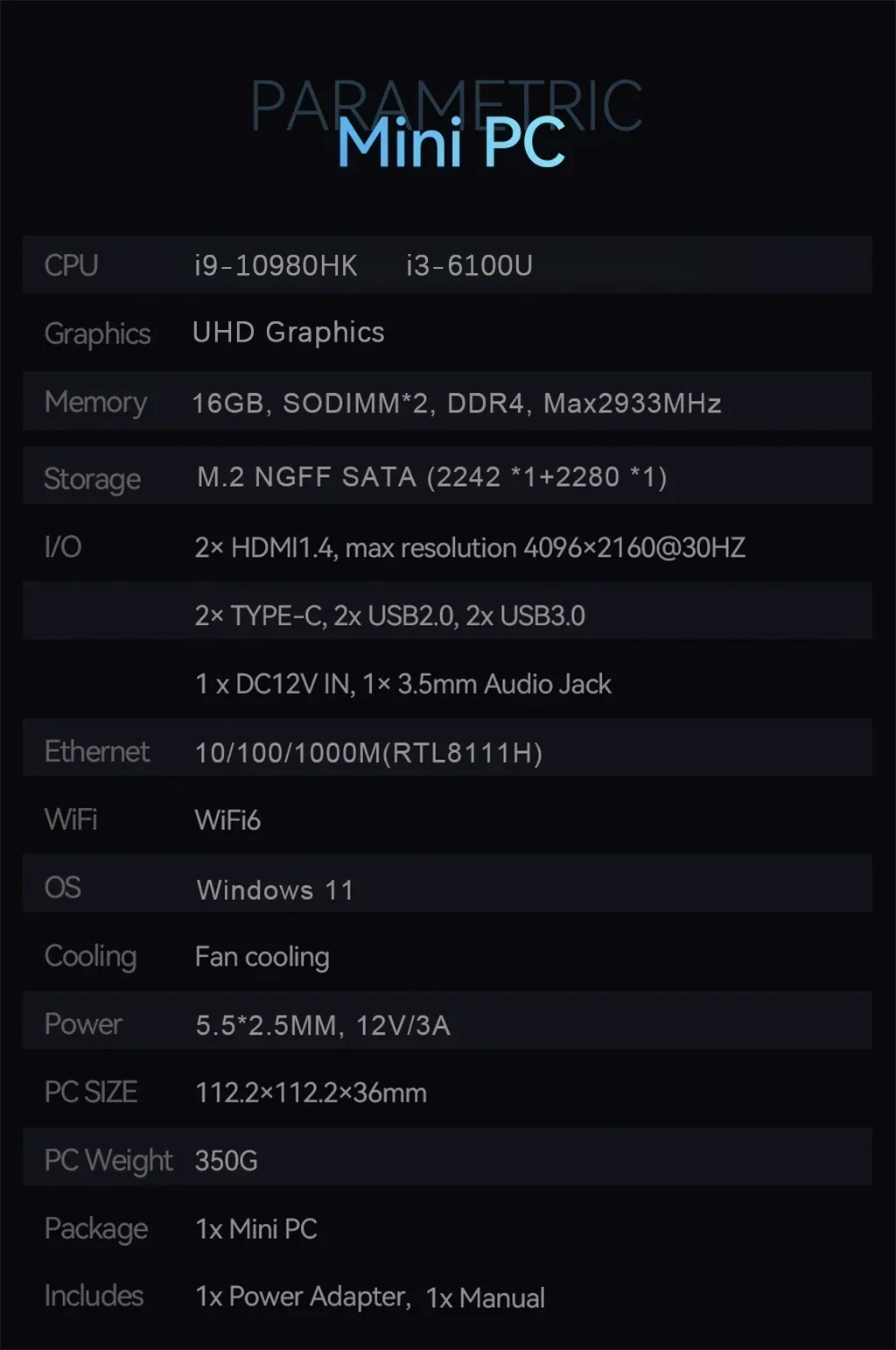 2026 Mini PC Intel Core I9 10980HK I3 6100U Windows 11 Gaming Computer Desktop PC RAM 16GB SSD 1TB WiFi6 BT5.2 Portable Gamer PC