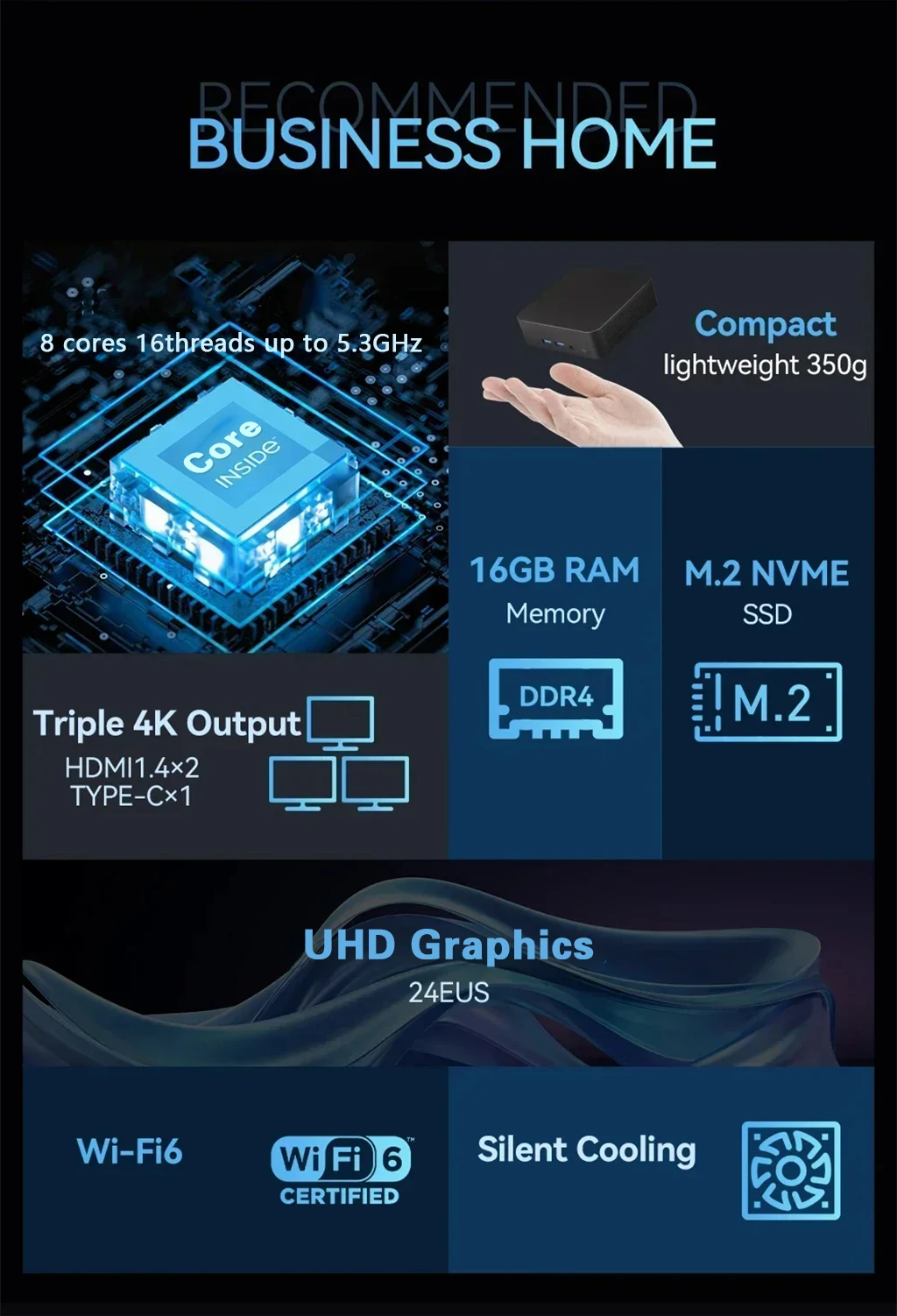 2026 Mini PC Intel Core I9 10980HK I3 6100U Windows 11 Gaming Computer Desktop PC RAM 16GB SSD 1TB WiFi6 BT5.2 Portable Gamer PC