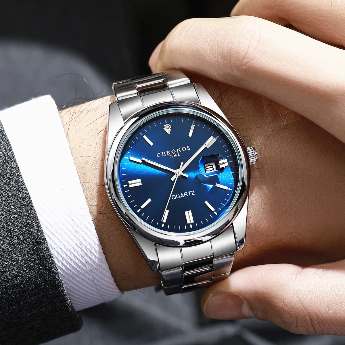 CHRONOS Top Brand Luxury Man Wristwatch Waterproof Luminous Date Men Watches Stainless Steel Quartz Men's Watch Male reloj