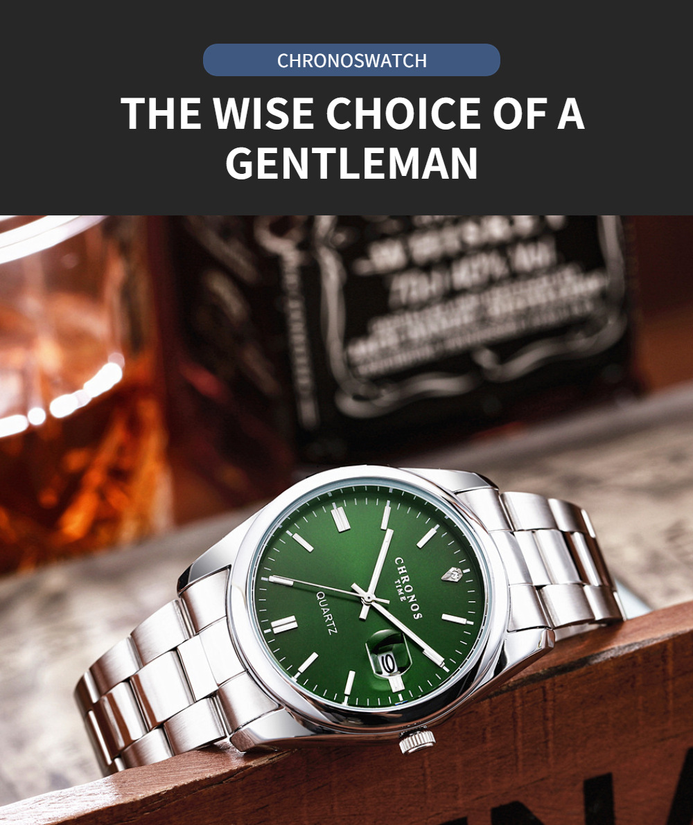 CHRONOS Top Brand Luxury Man Wristwatch Waterproof Luminous Date Men Watches Stainless Steel Quartz Men's Watch Male reloj