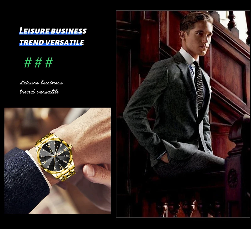 VA VA VOOM Luxury Rhinestone Watch Men Fashion Business 41mm Case Luminous Stainless Steel 3Bar Waterproof Quartz Watch for Men
