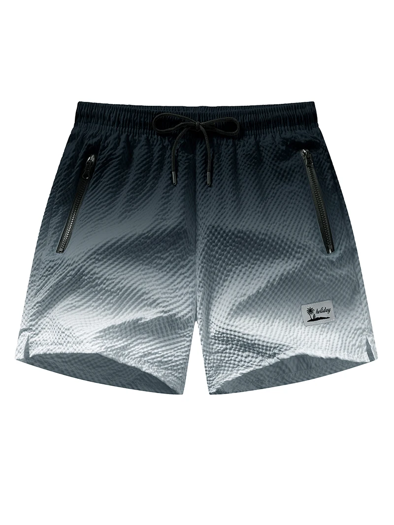 Men's Seersucker Beach Shorts with Mesh Liner Summer Casual Board Shorts with Zipper Pockets Quick Dry Swim Shorts Swim Trunks