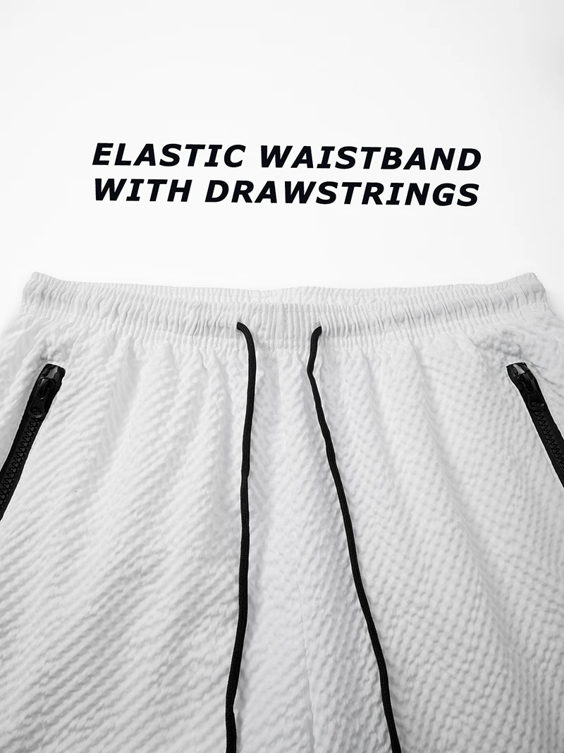 Men's Seersucker Beach Shorts with Mesh Liner Summer Casual Board Shorts with Zipper Pockets Quick Dry Swim Shorts Swim Trunks