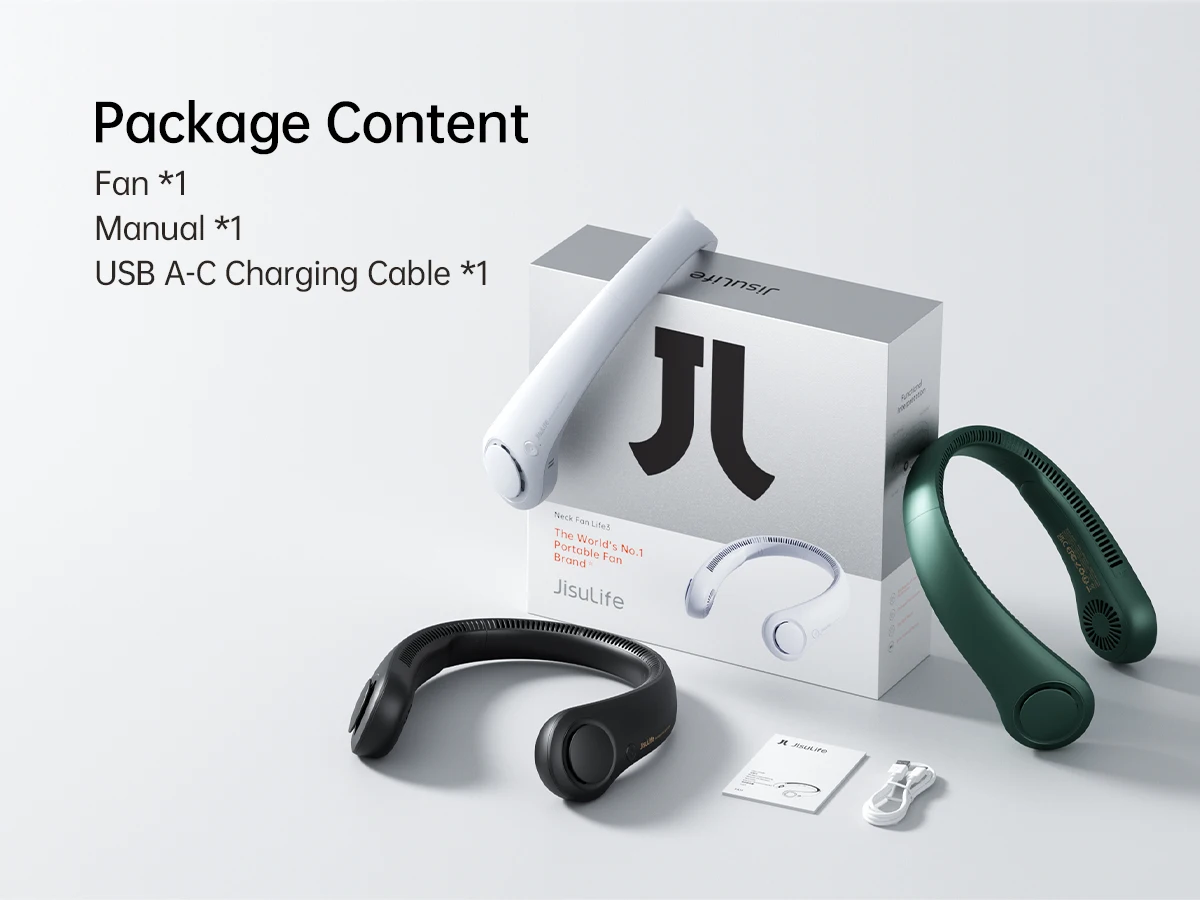JISULIFE Portable Neck Fan, 4000mAh Battery Rechargeable, 5 Speeds Adjustable, Twistable Hands-Free Bladeless Neckband for Sport