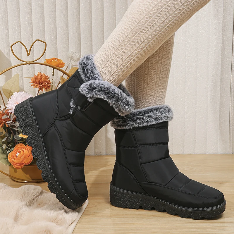 2026 Waterproof Snow Boots for Women Winter Shoes Faux Fur Plush Ankle Boots Woman Plus Size Non-Slip Warm Cotton Botas Mujer