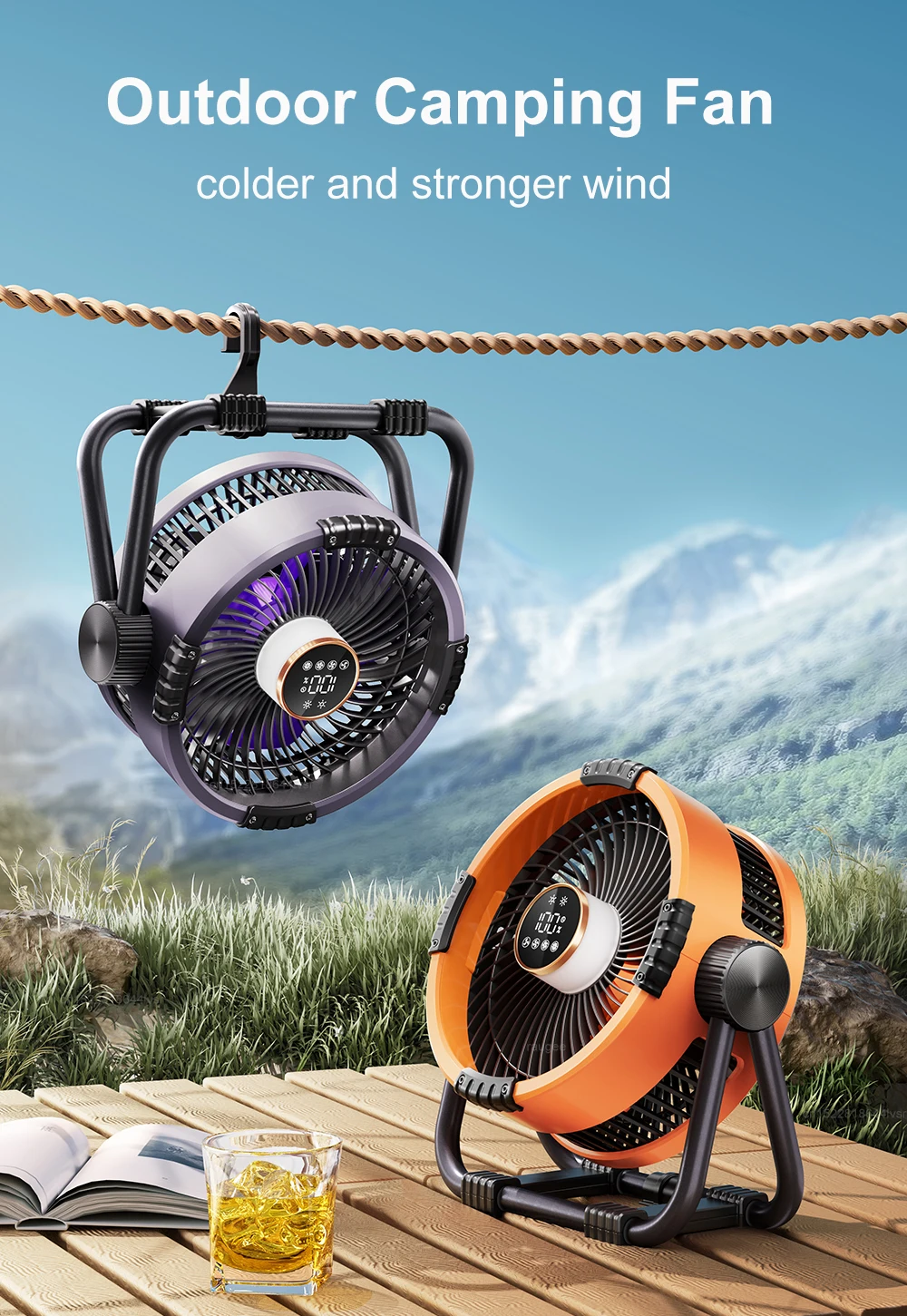 Camping Fan 20000mAh Rechargeable Battery Wireless Portable Outdoor Camping Fan Tent Ceiling Fan with Hook and LED AirCirculator