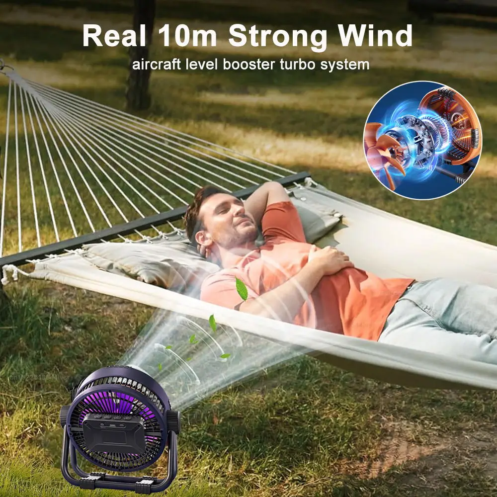 Camping Fan 20000mAh Rechargeable Battery Wireless Portable Outdoor Camping Fan Tent Ceiling Fan with Hook and LED AirCirculator