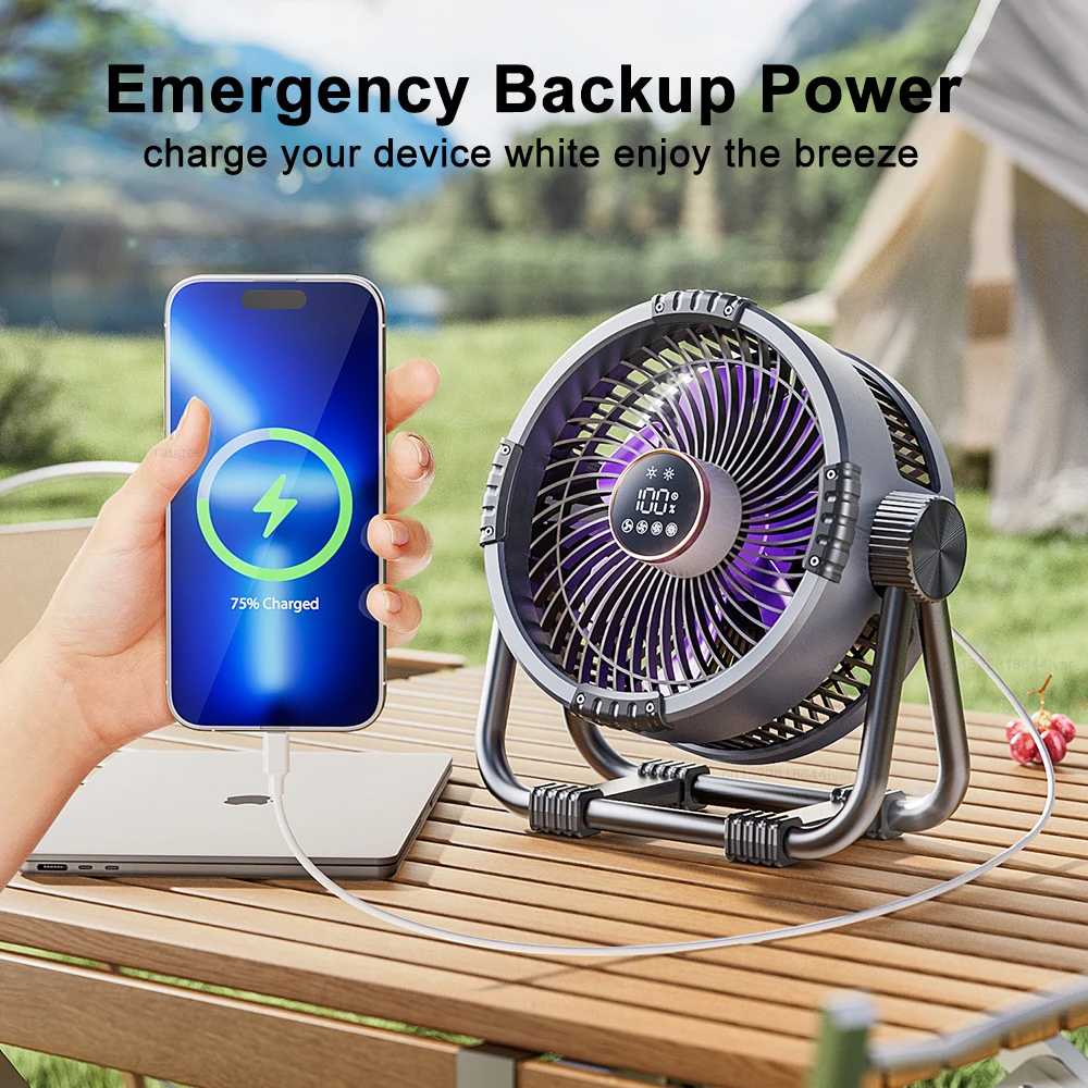 Camping Fan 20000mAh Rechargeable Battery Wireless Portable Outdoor Camping Fan Tent Ceiling Fan with Hook and LED AirCirculator