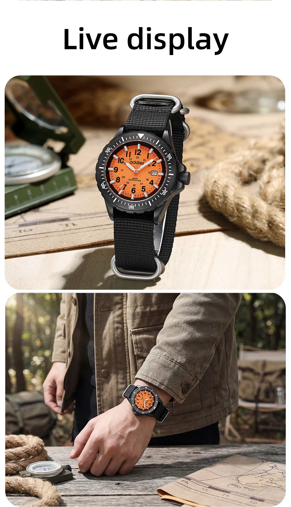 ADDIES 2026 New Men's Sports Quartz Watch Nylon Strap Swimming Waterproof Watch Tubular Luminous Outdoor Fashion Quartz Watch
