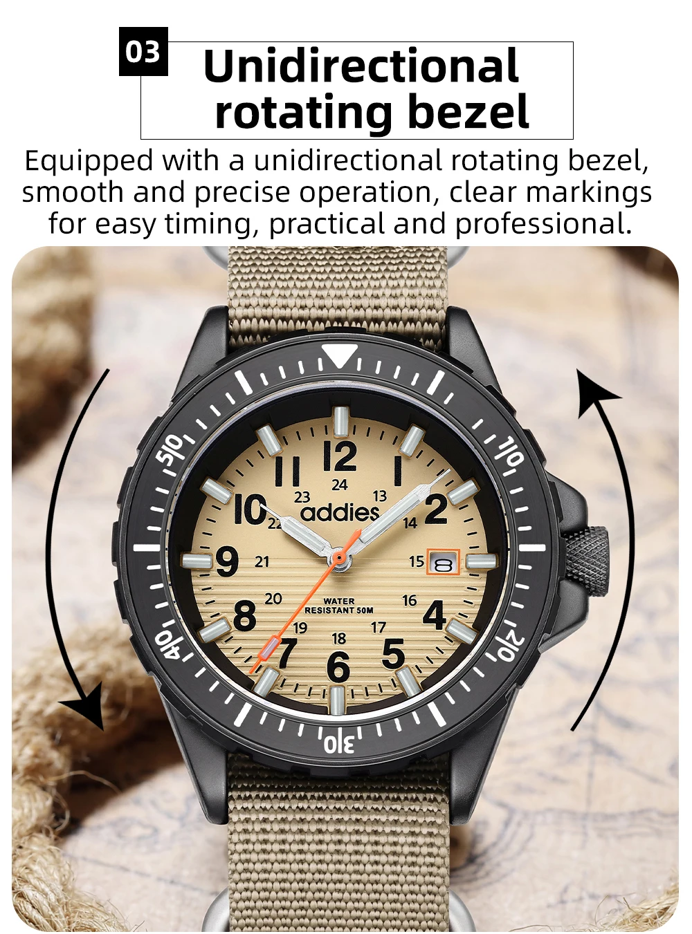 ADDIES 2026 New Men's Sports Quartz Watch Nylon Strap Swimming Waterproof Watch Tubular Luminous Outdoor Fashion Quartz Watch