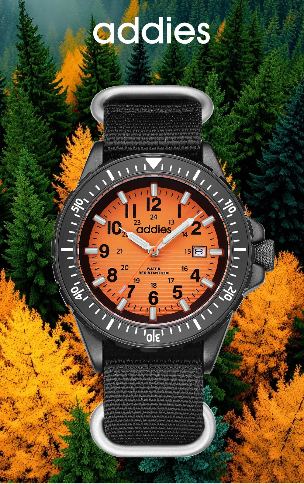 ADDIES 2026 New Men's Sports Quartz Watch Nylon Strap Swimming Waterproof Watch Tubular Luminous Outdoor Fashion Quartz Watch