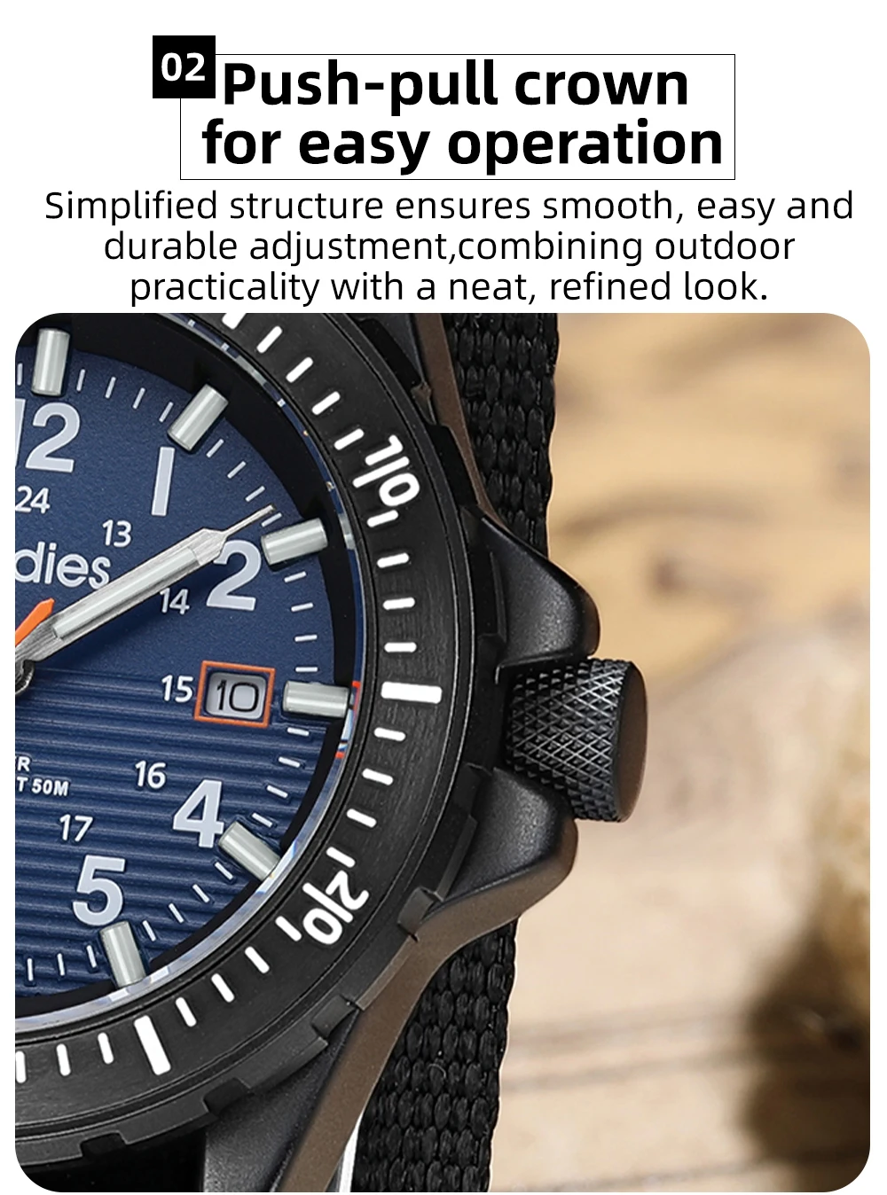 ADDIES 2026 New Men's Sports Quartz Watch Nylon Strap Swimming Waterproof Watch Tubular Luminous Outdoor Fashion Quartz Watch