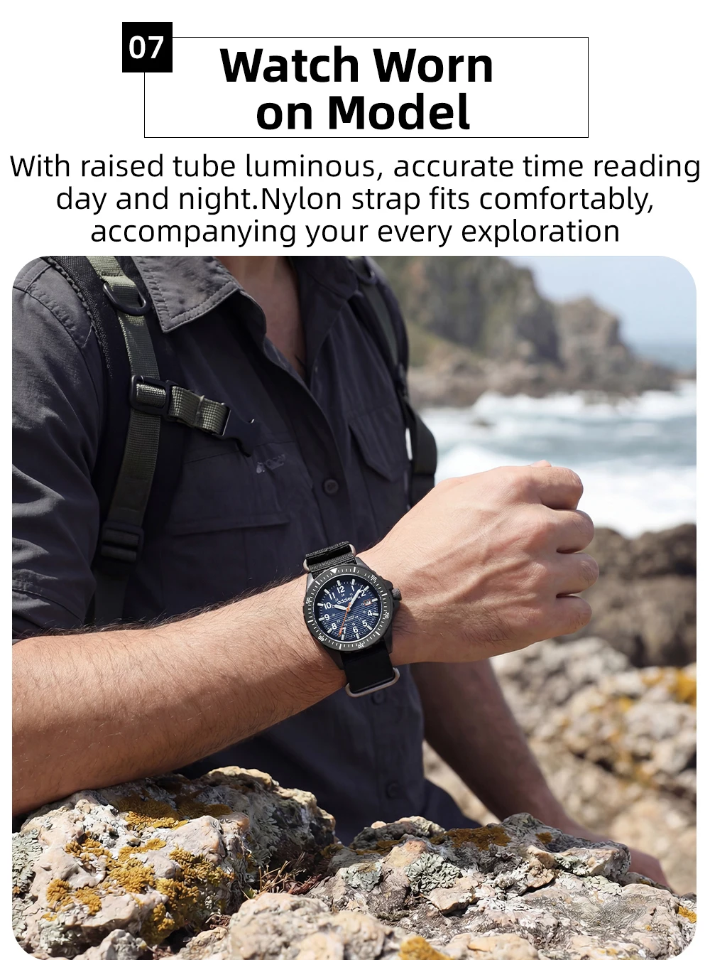 ADDIES 2026 New Men's Sports Quartz Watch Nylon Strap Swimming Waterproof Watch Tubular Luminous Outdoor Fashion Quartz Watch