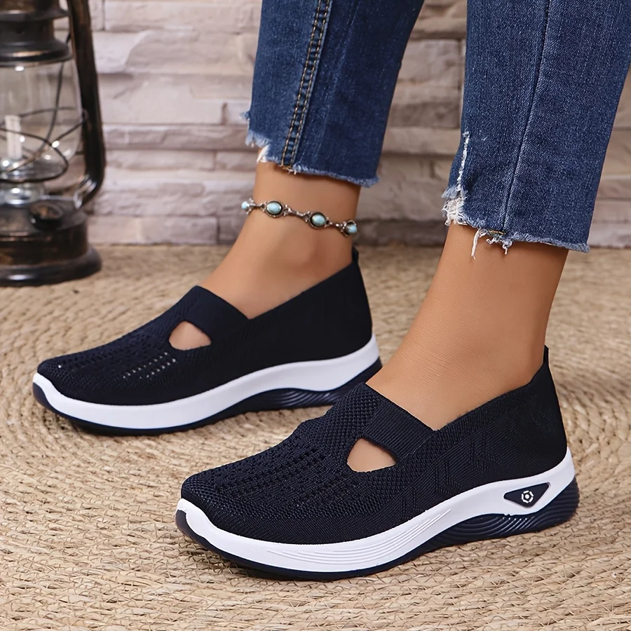 Womens Spring Summer Knit Slip On Sneakers Breathable Mesh Casual Shoes with Arch Support Machine Washable Multi Colors