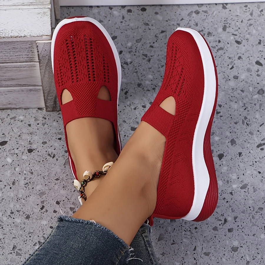Womens Spring Summer Knit Slip On Sneakers Breathable Mesh Casual Shoes with Arch Support Machine Washable Multi Colors